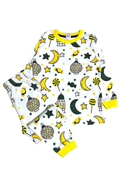elmas kids Set de pijamale cu mânecă lungă pentru fete, 100% bumbac, alb, cu tema Ramadan