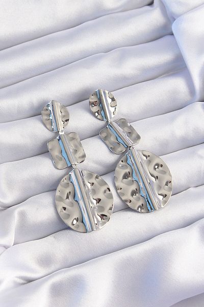 costurera Brass Silver Color Geometric Crushed Plate Earrings - Tj-Bkp9245