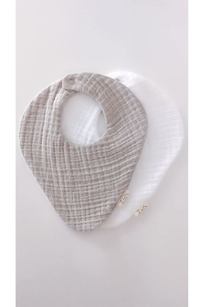 O&G Collection 2-Piece Scarf Gray, White 100% Cotton Organic 8 Layer Muslin B...