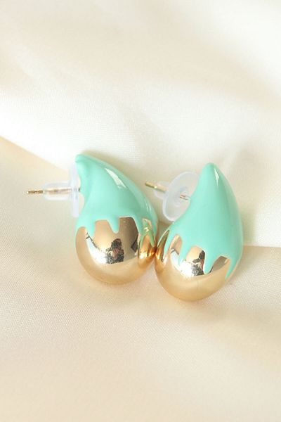 costurera Minimal Turquoise Enamel Double Color Drop Earrings - Tj-Bkp8867