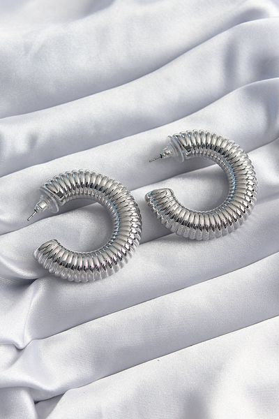 costurera Brass Silver Color Embroidered Hoop Model Women's Earrings - Tj-bkp8243