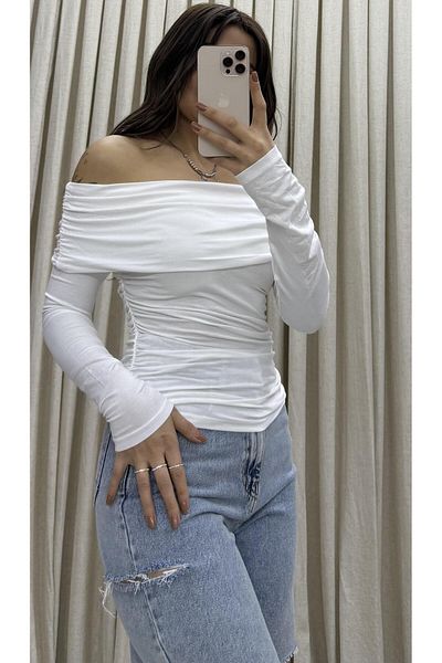Daves Μακρυμάνικη μπλούζα με γιακά Madonna Draped Sandy Body-Λευκό