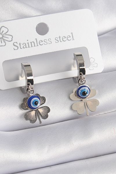 costurera Clover Model 316L Silver Color Women's Earrings - Evil Eye Bead Detailed Tj-Bkp9585