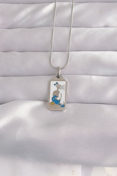 NEZADE STORE 316L Steel Silver Color White Enamel Girl Figure Tarot Necklace - Lisinya