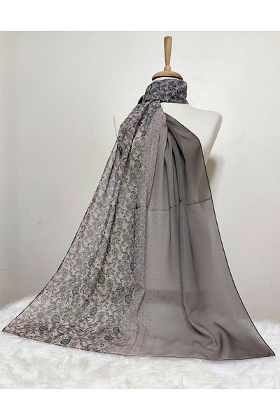 REMOMODA Small Floral Patterned Chiffon Shawl, Gradient Model 180X70 cm