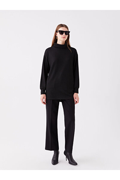 LC Waikiki Black Turtleneck Plain Long Sleeve Oversized Women's Tunik