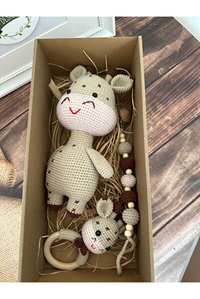 NATURA DESİGN Natura design üçlü örgü zürafa set- uyku oyuncağı-emzik zinciri...