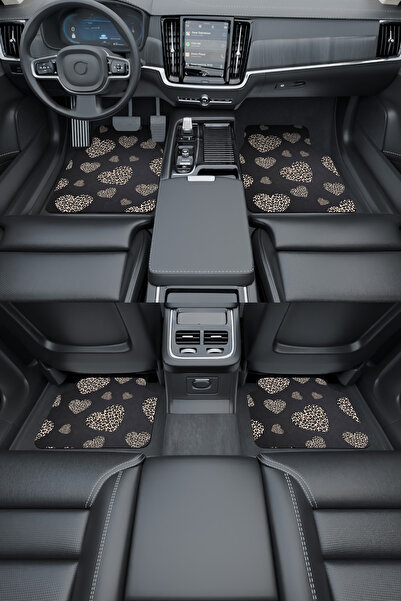 Rugmood Modern Dijital Baskı Siyah Kalpli Leopar Universal Araba Paspası, Oto...