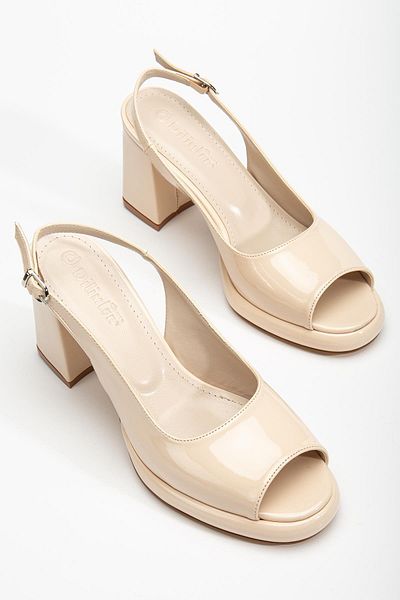 Dilimler Ayakkabı Women's Evening Dress Platform Heeled Shoes Skin Patent Leather Round Open Toe