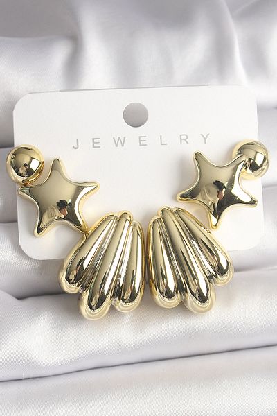 costurera Gold Color Star Sea Shell Model Ccb Plastic Women's Earrings Set - Tj-Bkp10032