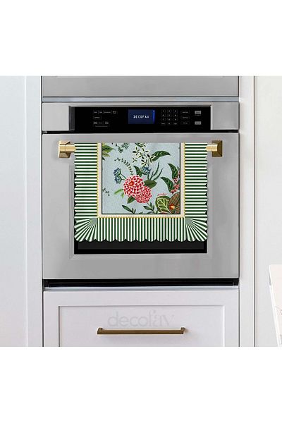 decofav Green Line Decorative Botanical Flowers Design Laser Cut Oven Cover 40X53Cm
