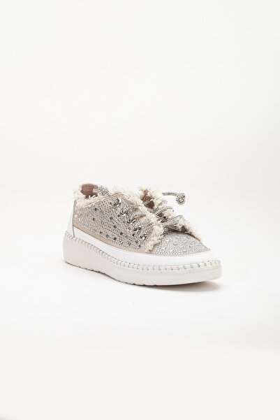 Dilimler Ayakkabı Women's Casual Shoes Beige Stone Laced Denim Material