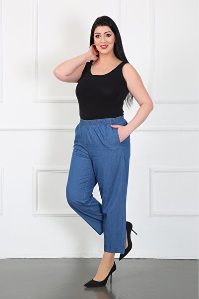 özle fashion Beli Lastikli  Büyük Beden Yumuşak Kot Pantolon