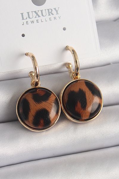 costurera Brass Gold Color Leopard Print Circle Model Women's Earrings - Tj-Bkp9877
