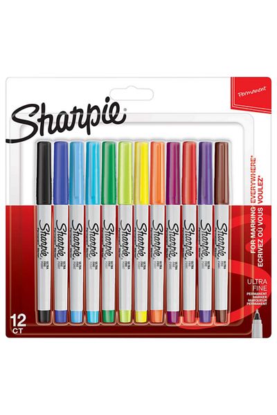 Sharpie أقلام تحديد دائمة من شاربي برأس دقيق للغاية [12 لونًا]
