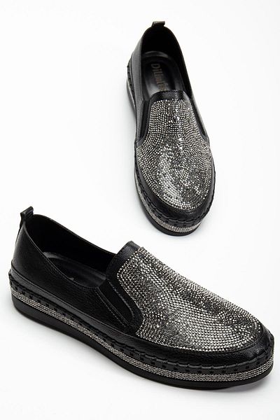 Dilimler Ayakkabı Casual Women's Shoes - Black Stone Sole, Saddler Model