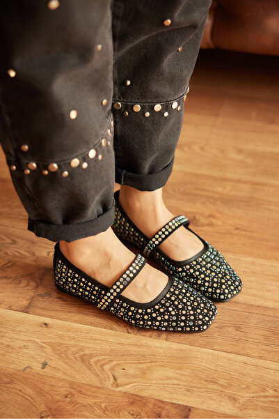 MİLAYA SHOES Nova Taşlı Kadın Babet Ayakkabı