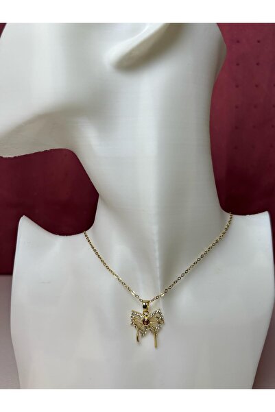 Butik Steel Gold Zircon Stone Butterfly Necklace