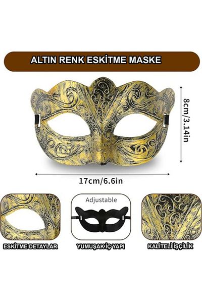 andela Gold Color Tumbled Prom Mask – Venetian Style Party Mask