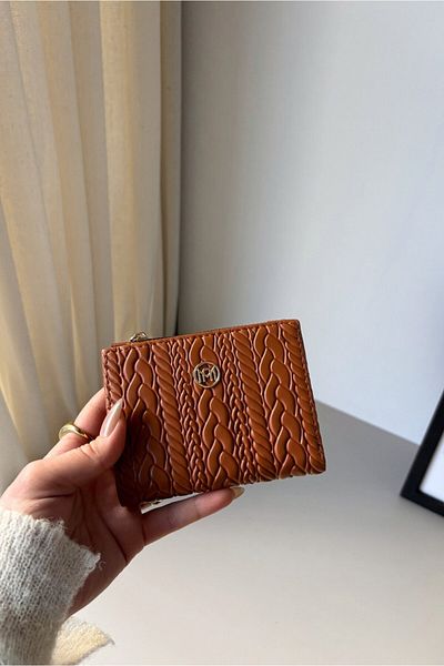 Yuka Atelier Amy Embossed Knitted Detailed Medium Size Faux Leather Wallet