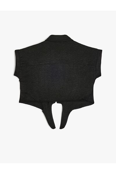 Koton Short sleeve, tie-front detail, pockets shirt.