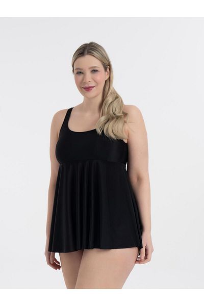 AQUAVİVA Aquaviva Women's Plus Size Black Jessica Square Neck Slipt Tankini