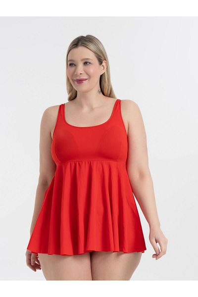 AQUAVİVA Aquaviva Women's Plus Size Red Jessica Square Neck Slipt Tankini