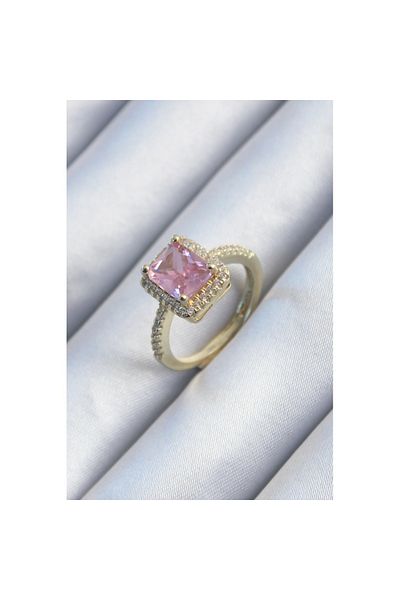Skygo Brass Gold Pink Zircon Women's Ring - TJ-BYK2902