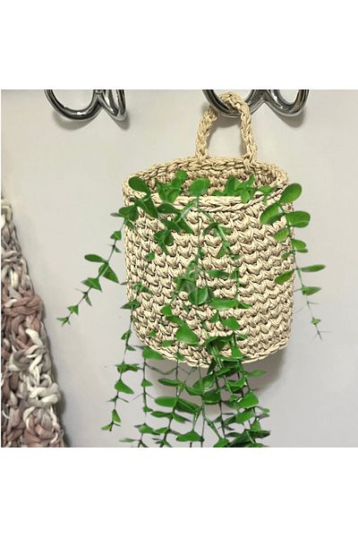 MİESSA 1 Mini Hanging Wicker Basket - Hand Knitted Garlic Nut Basket