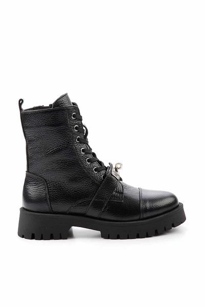 Bambi Black Genuine Leather Women's Boots & Bootie K02274320303