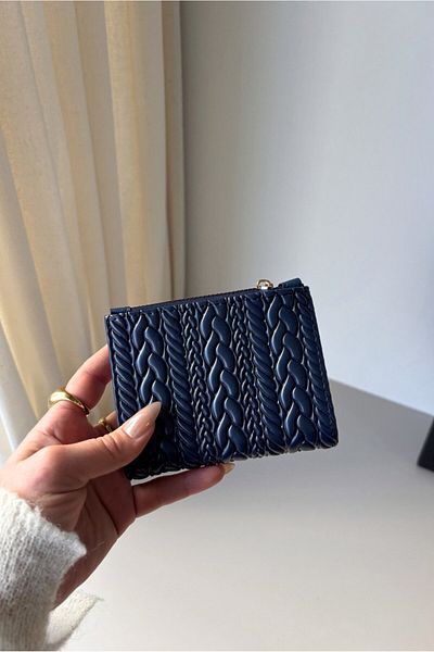 Yuka Atelier Amy Embossed Knitted Detailed Medium Size Faux Leather Wallet