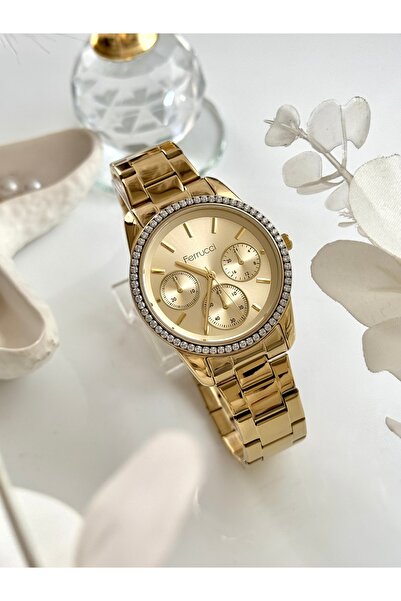 Ferrucci ساعة يد نسائية بحجر FERRUCC-(GOLD)