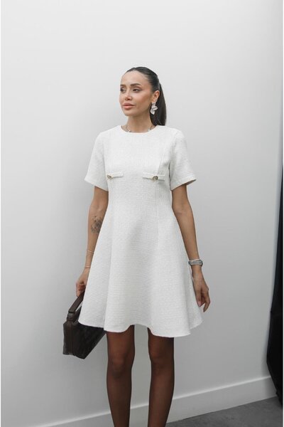 Havoş Ecru Ting Tweed Dress