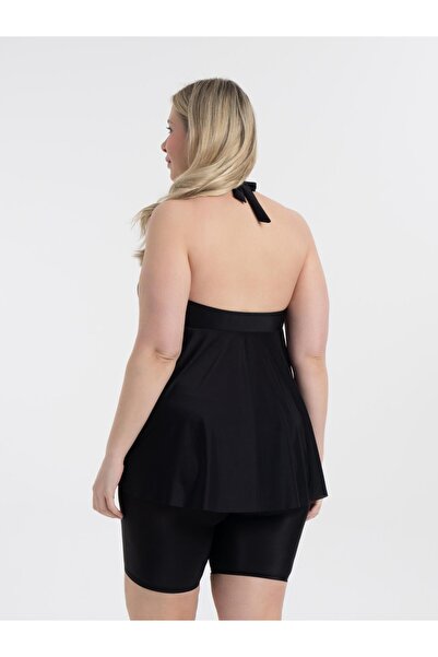 AQUAVİVA Aquaviva Women's Plus Size Black Mabel Tankini with Halterneck Leggings