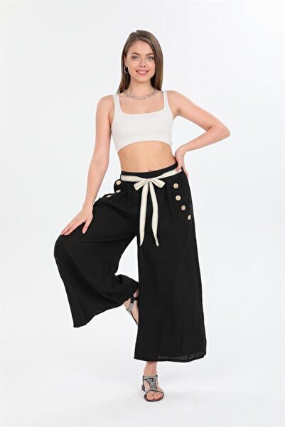 EREN STYLE Италиански ленени панталони с копчета и автентичен колан