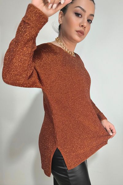 MADAMMERY Oval Collar Silvery Stretch Blouse