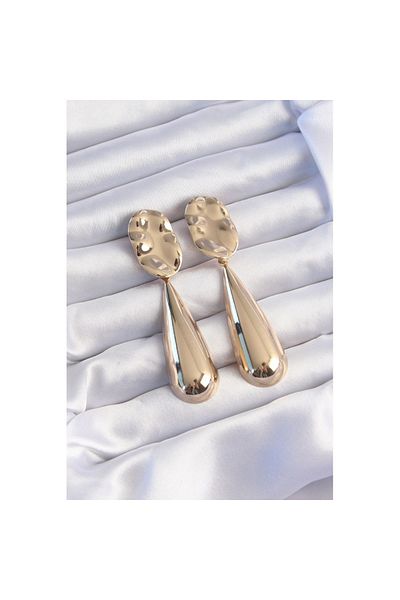 Skygo Brass Gold Color Long Curved Crushed Plate Earrings - Tj-Bkp9241