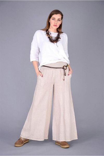 EREN STYLE Italian Corsage Buckle Belted Wide Leg Linen Trousers