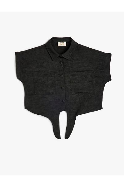 Koton Short sleeve, tie-front detail, pockets shirt.