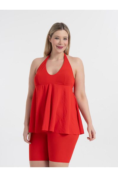 AQUAVİVA Aquaviva Women's Plus Size Red Mabel Tankini with Halterneck Leggings
