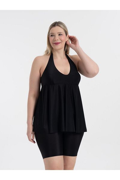 AQUAVİVA Aquaviva Women's Plus Size Black Mabel Tankini with Halterneck Leggings