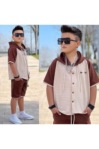 EFSACE Hooded Cargo Pocket Capri Boy Set