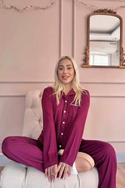 Pijamaevi Szilva Dublin női hosszú ujjú pizsama szett elöl gombokkal