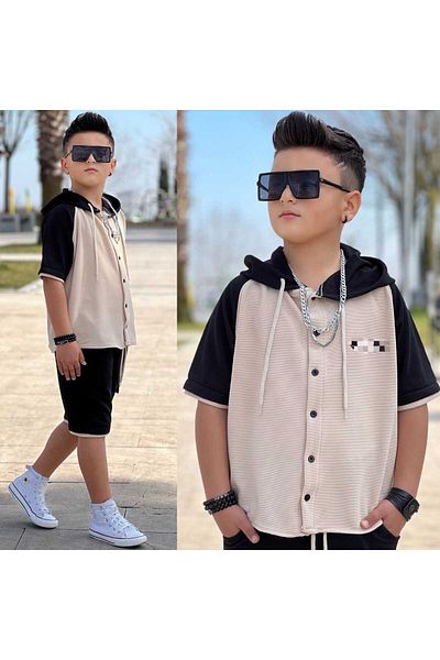 EFSACE Hooded Cargo Pocket Capri Boy Set