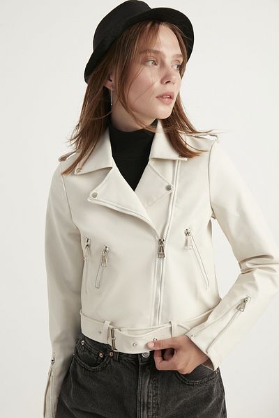 MEECY Cremefarbene Lederjacke für Damen