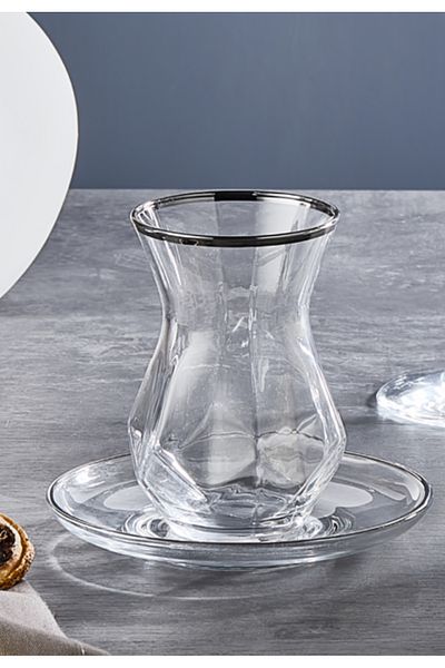 Şahika Kristal cama atılan imza 12 Piece Alya Platinum Tea Set