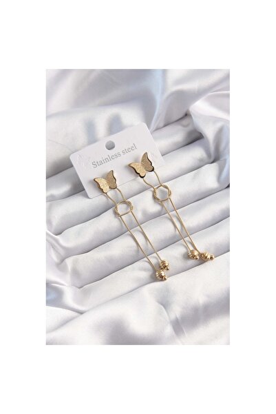 Skygo Gold Colored 316L Steel Dangle Butterfly Earrings - Tj-Bkp9496