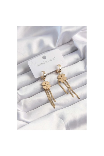 Skygo 316L Steel Gold-Colored Italian Chain Clover Hoop Earrings - Tj-Bkp9494