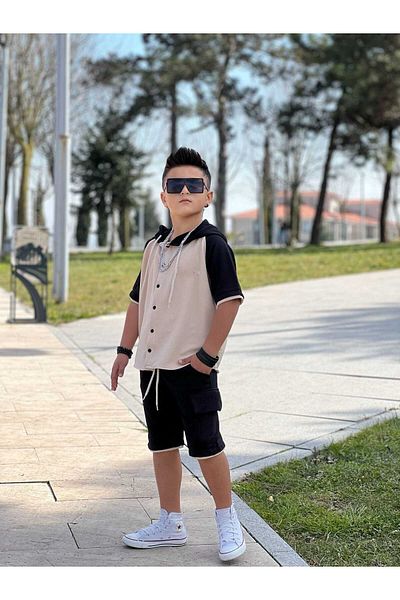 EFSACE Hooded Cargo Pocket Capri Boy Set