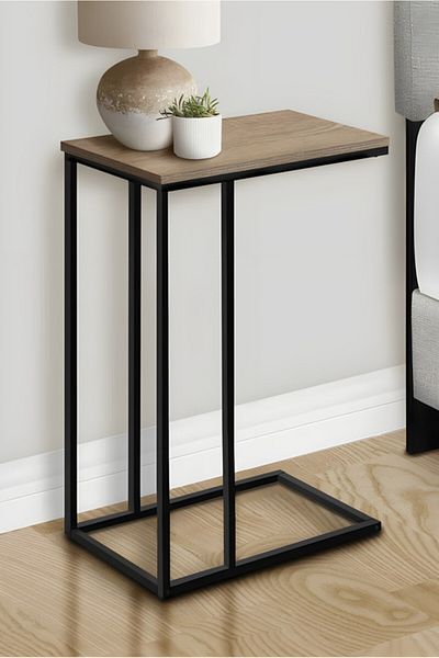 Generic Modern Coffee Table | C-Shaped Side Table with Wood Top and Black Metal Frame 60x30x40 cm